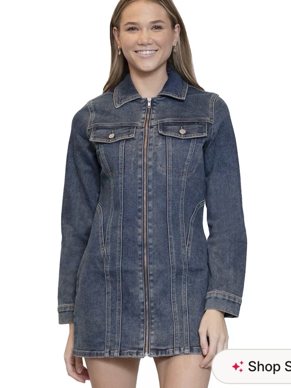 NWT Madden Girl Long Sleeve Denim Dress Full Zipper Mini - Small
